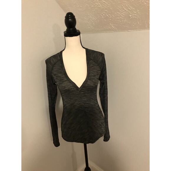 Lululemon Interval Women's Long-Sleeve Heathered Black V-Neck Top - Size 4 - Picture 1 of 9